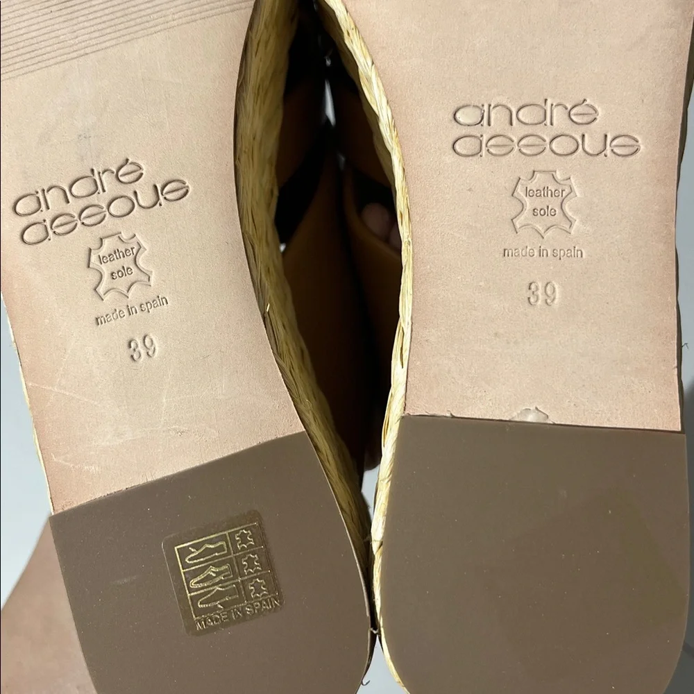 Andre Assous Calesa wedge sandals camel leather espadrilles platforms sz 39 NEW!
